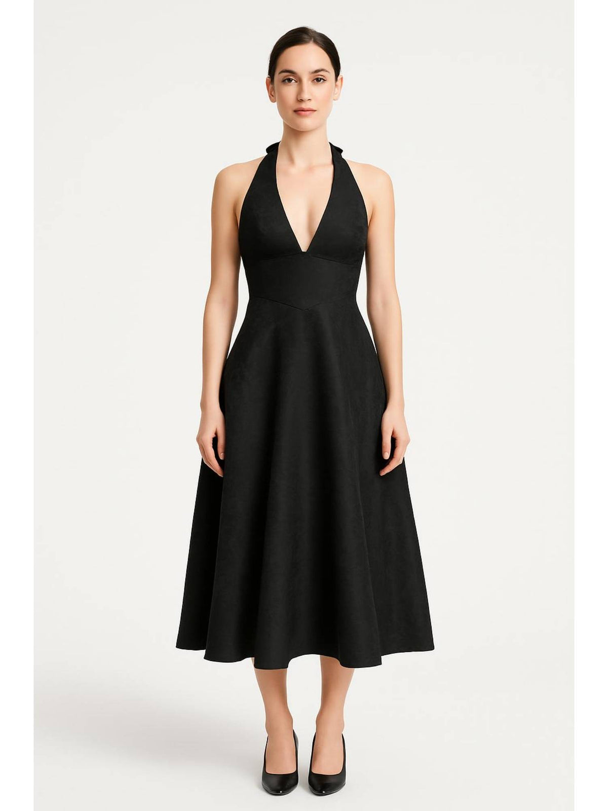 Jacquard Halter Neckline Floral Lace Up Midi Dress | D56 - view 8
