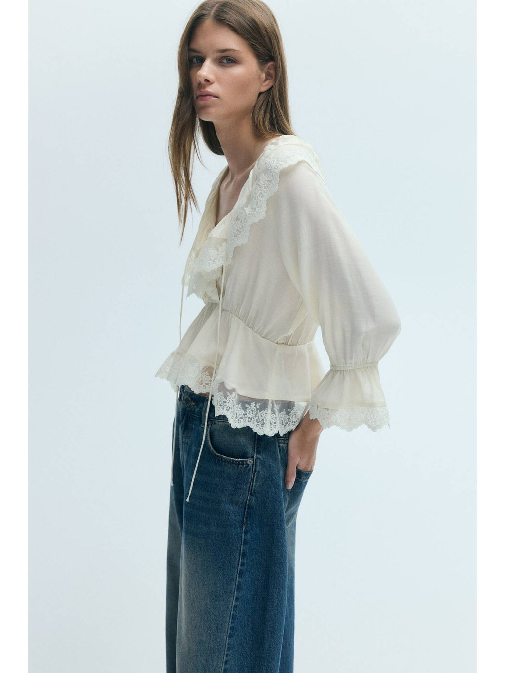 Women White Flounced Peplum Blouse | pt51 - view 1
