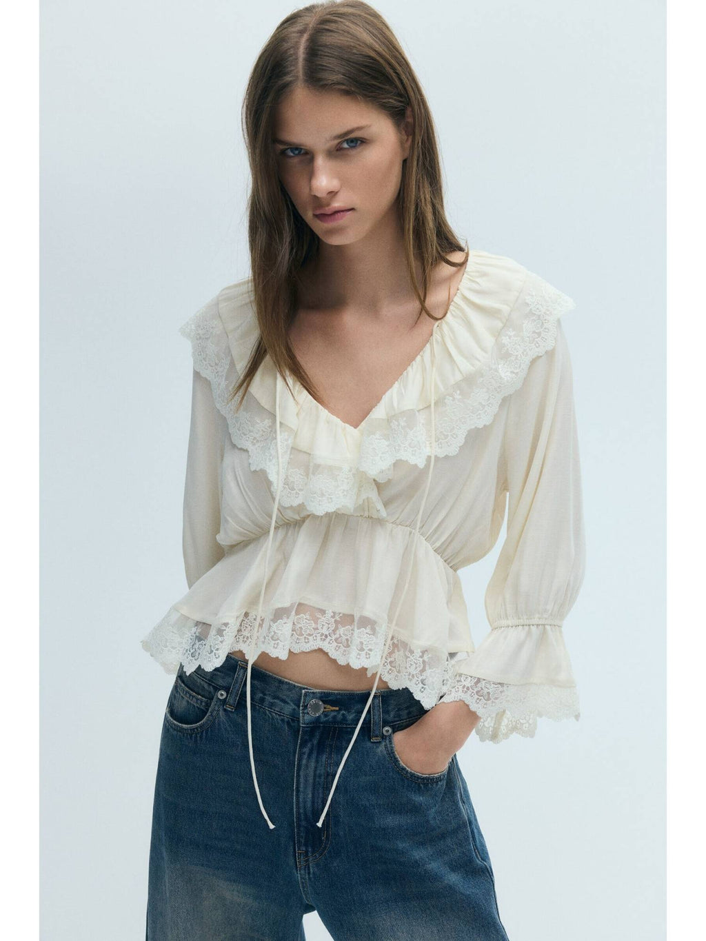 Women White Flounced Peplum Blouse | pt51 - view 2