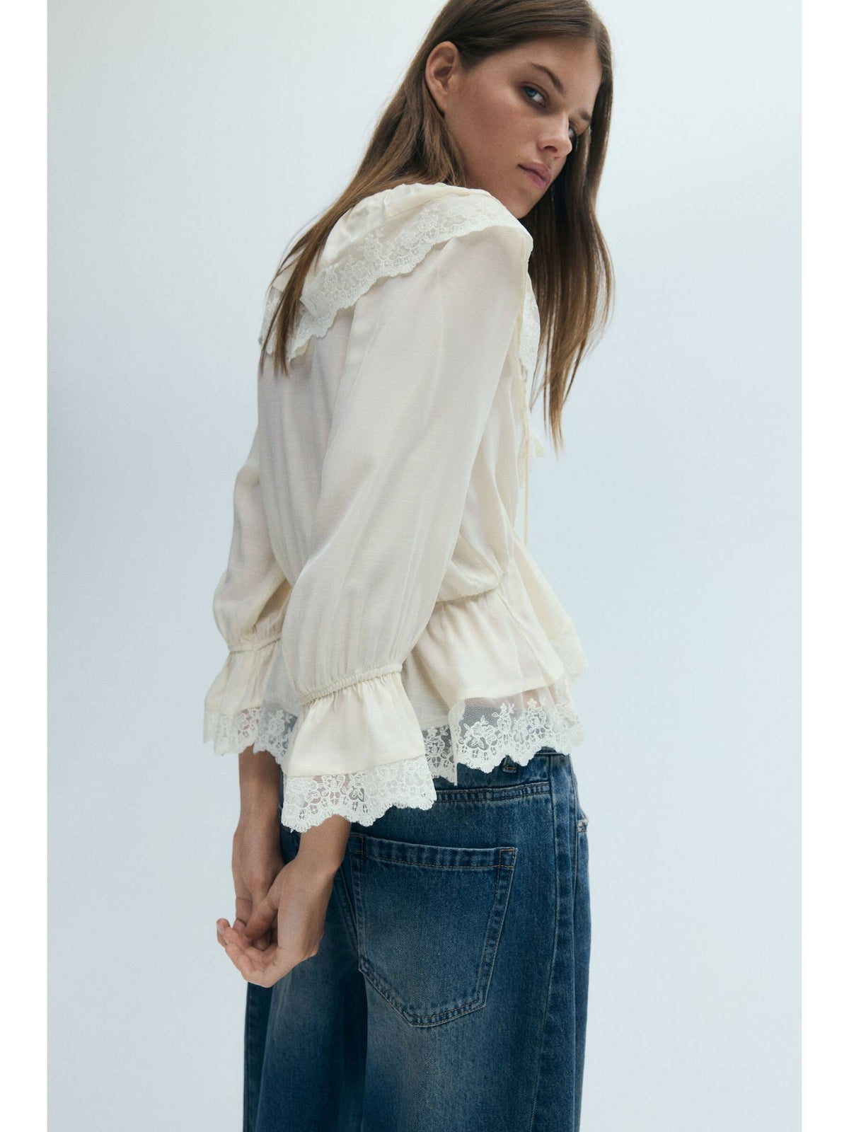 Women White Flounced Peplum Blouse | pt51 - view 4