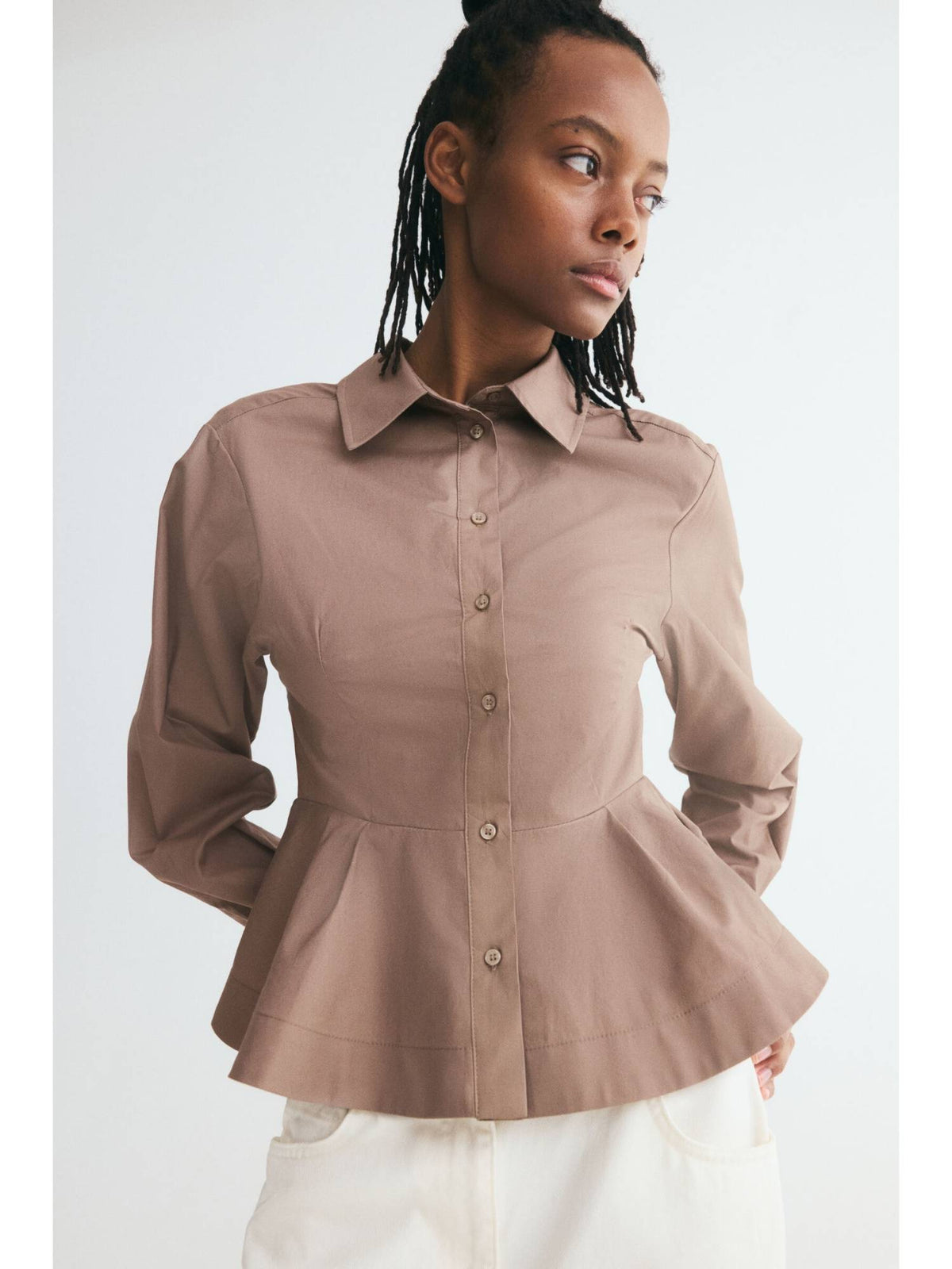Women Beige Poplin Peplum Shirt | S67 - view 1