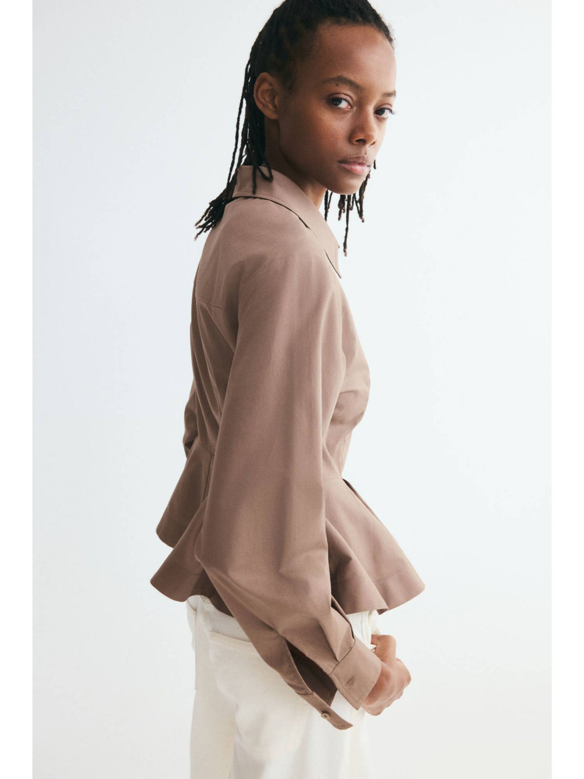 Women Beige Poplin Peplum Shirt | S67 - view 2