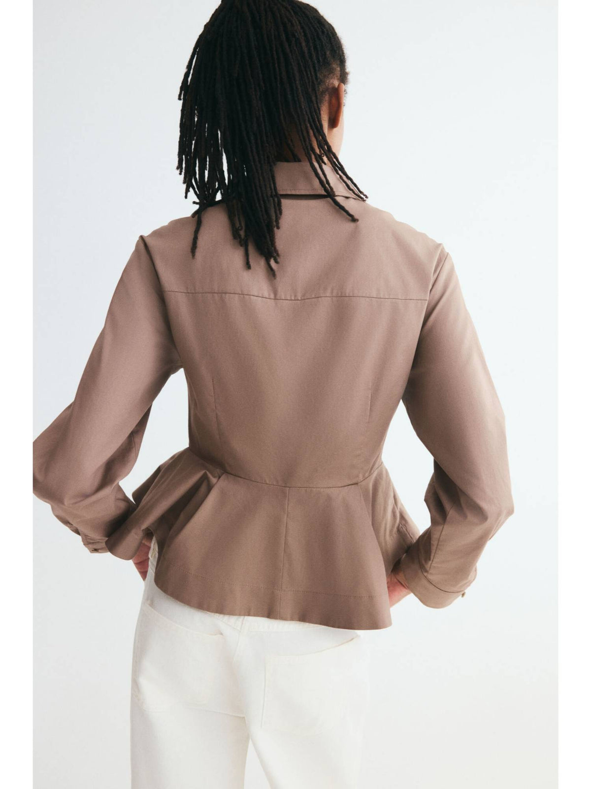 Women Beige Poplin Peplum Shirt | S67 - view 3