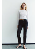 Women Black Straight Regular Waist Jeans | ST23 - view 1