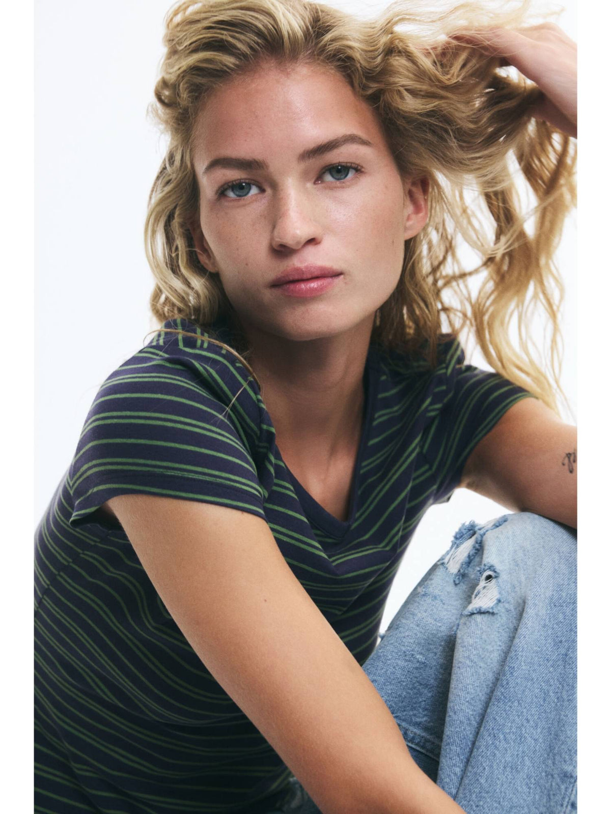 Women Blue V-Neckline Cotton T-Shirt | TS56 - view 2