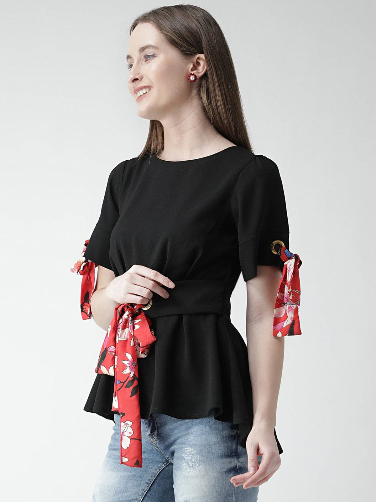Black Eyelet Peplum Top | pt51 - view 3