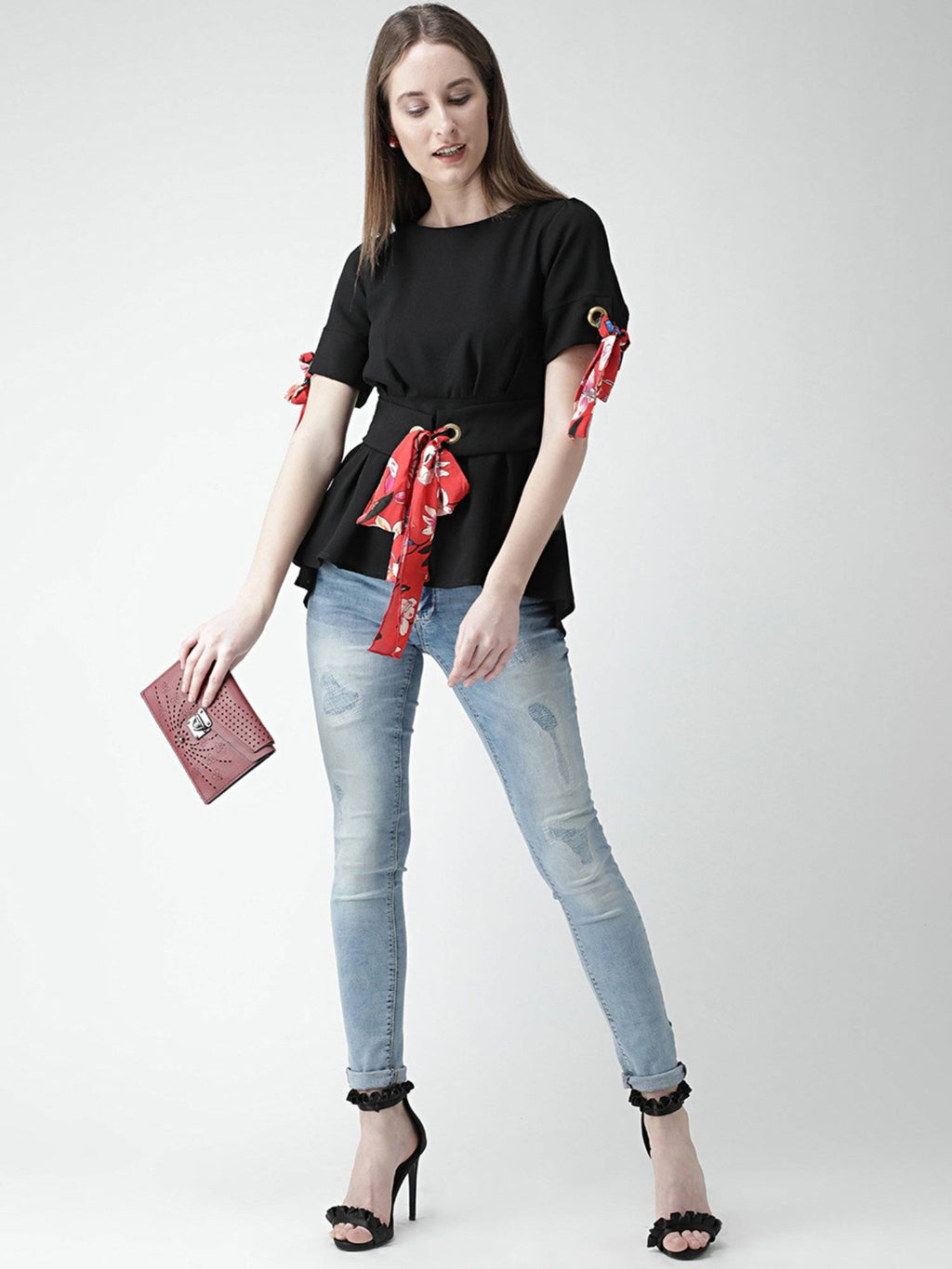 Black Eyelet Peplum Top | pt51 - view 5