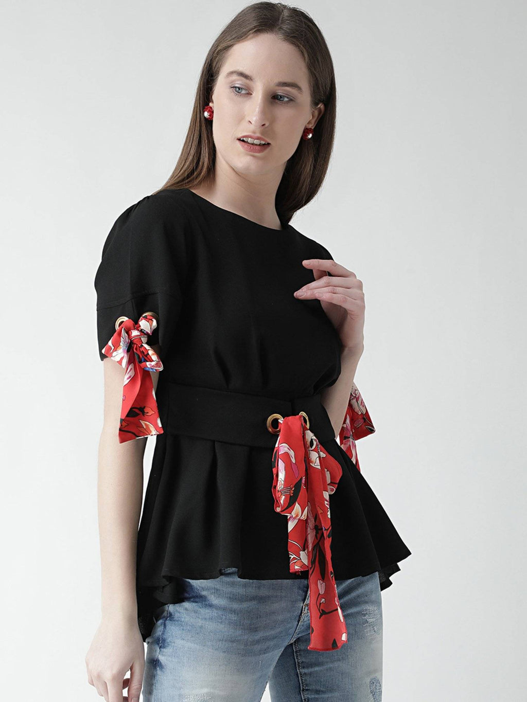 Black Eyelet Peplum Top | pt51 - view 6