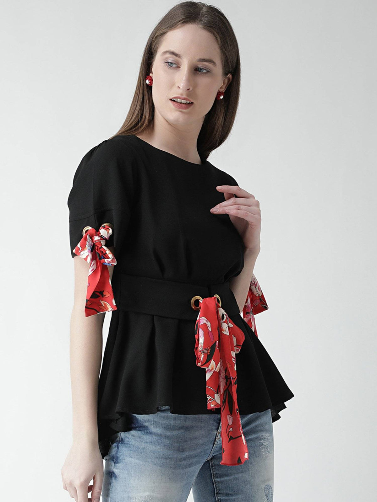 Black Eyelet Peplum Top | pt51 - view 6