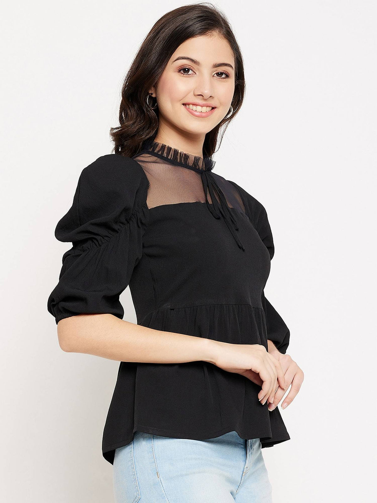 Women Power Shoulder Net Neck Peplum Top | pt51 - view 5