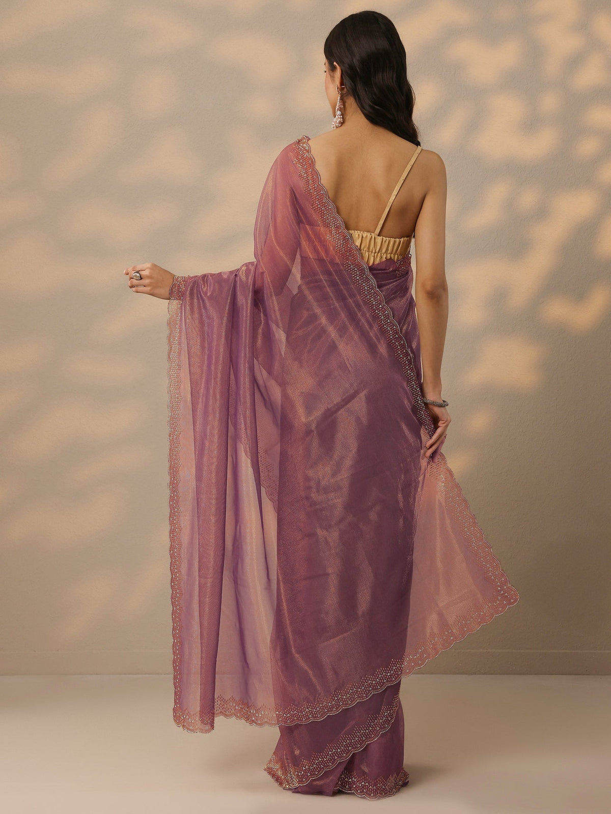 Libas Mauve Embellished Nylon Saree With Unstitched Blouse Piece S45