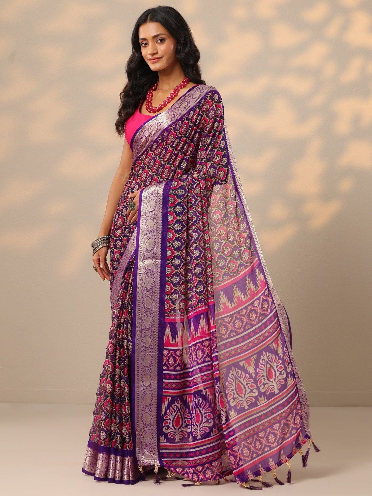 Libas Purple Printed Georgette Saree With Unstitched Blouse Piece S45