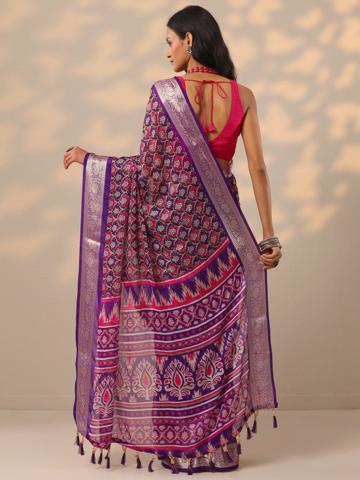 Libas Purple Printed Georgette Saree With Unstitched Blouse Piece S45