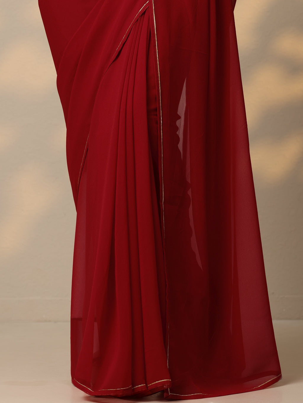 Libas Red Solid Georgette Saree With Unstitched Blouse Piece