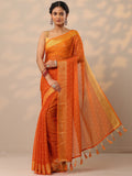 Libas Orange Printed Chiffon Saree With Unstitched Blouse Piece