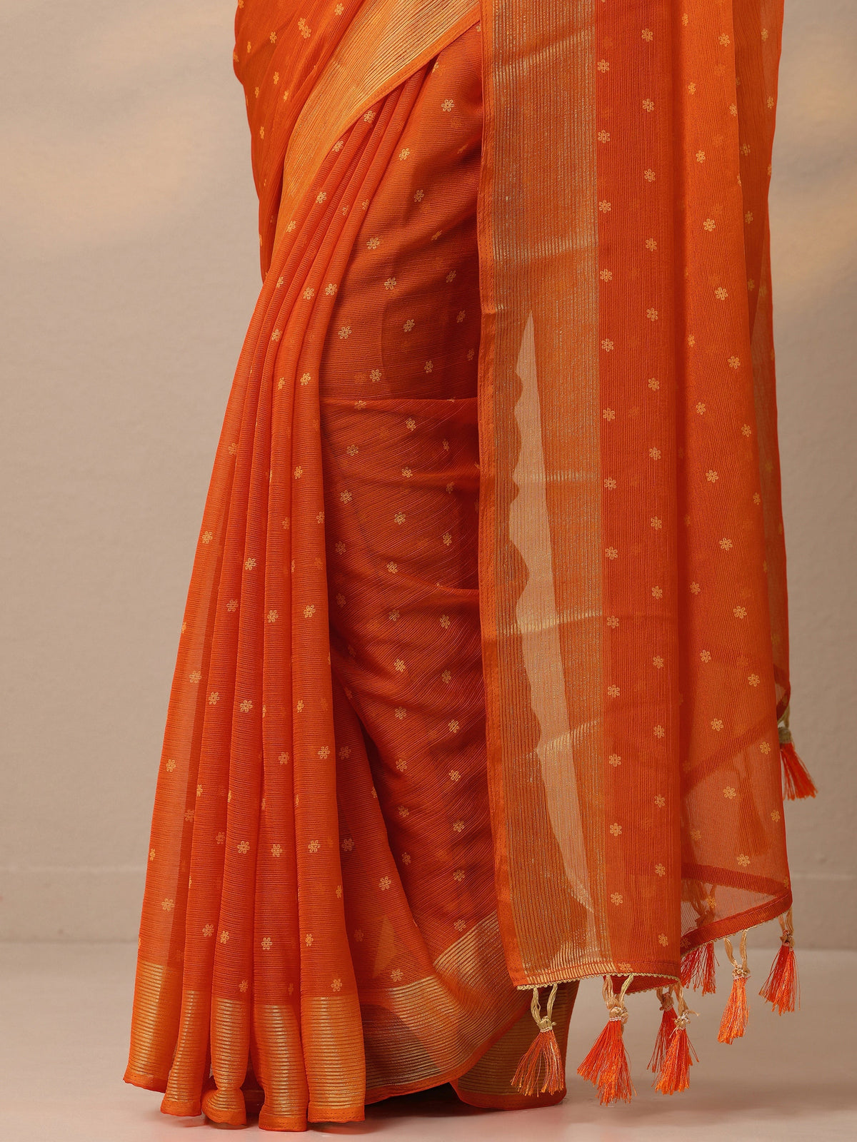 Libas Orange Printed Chiffon Saree With Unstitched Blouse Piece
