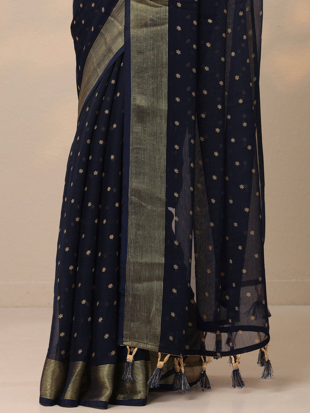 Libas Blue Printed Chiffon Saree With Unstitched Blouse Piece S45