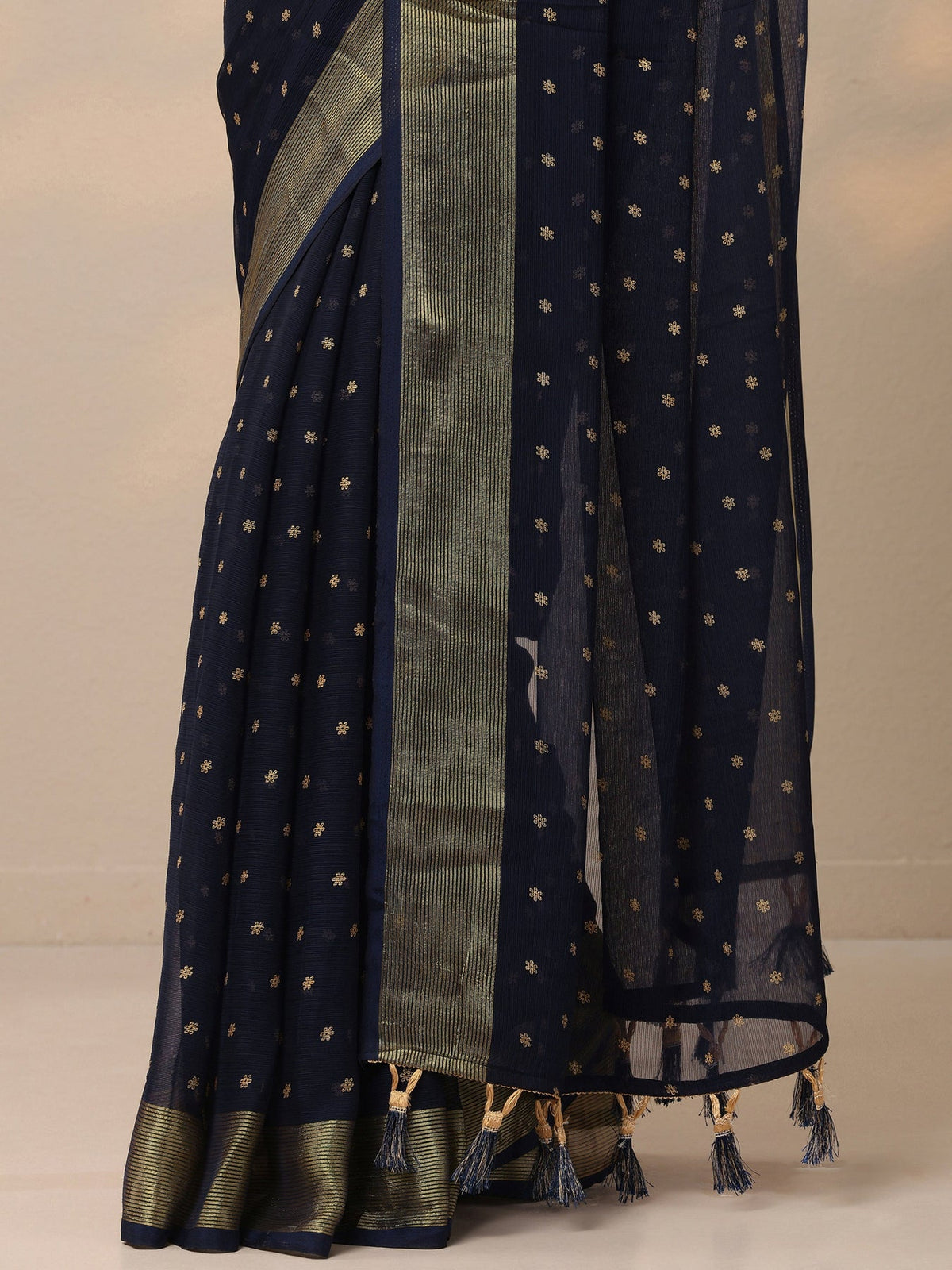 Libas Blue Printed Chiffon Saree With Unstitched Blouse Piece S45