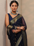 Libas Blue Printed Chiffon Saree With Unstitched Blouse Piece S45