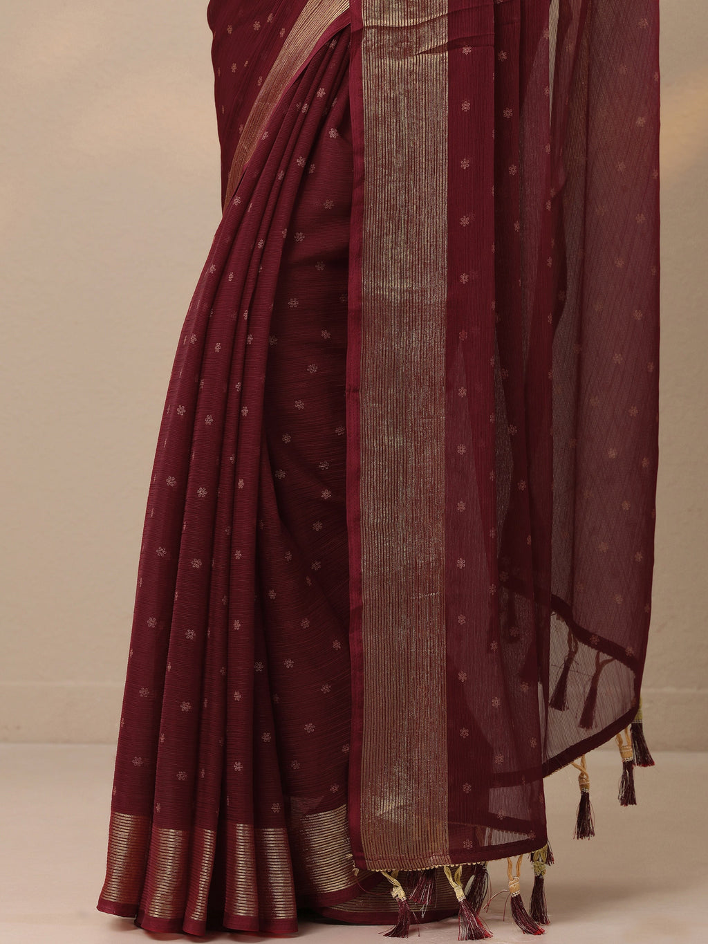 Libas Wine Printed Chiffon Saree With Unstitched Blouse Piece