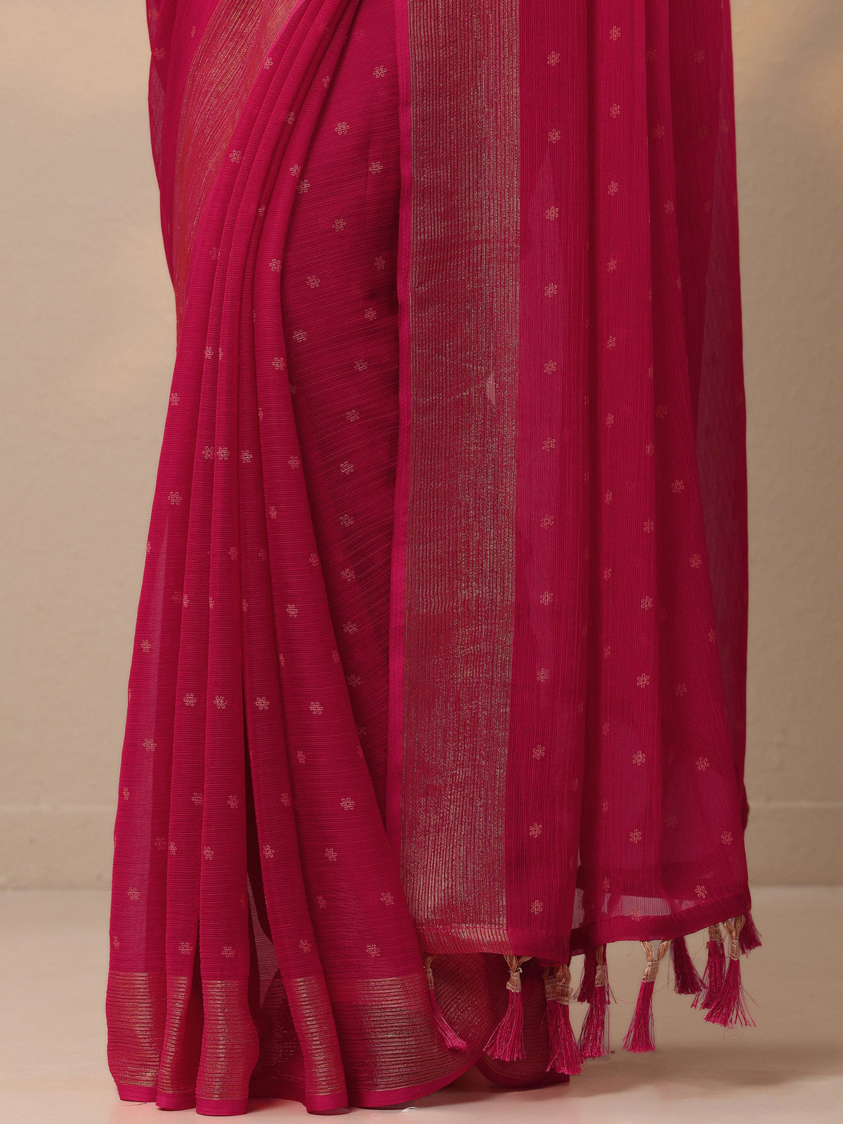Libas Pink Printed Chiffon Saree With Unstitched Blouse Piece