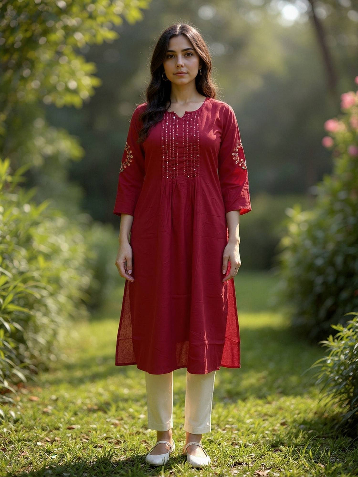 Women Maroon Rayon Embroidered Straight Kurta | U3S - view 1