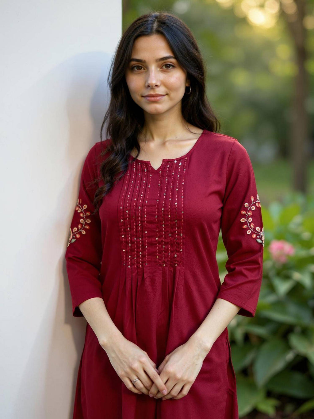 Women Maroon Rayon Embroidered Straight Kurta | U3S - view 2
