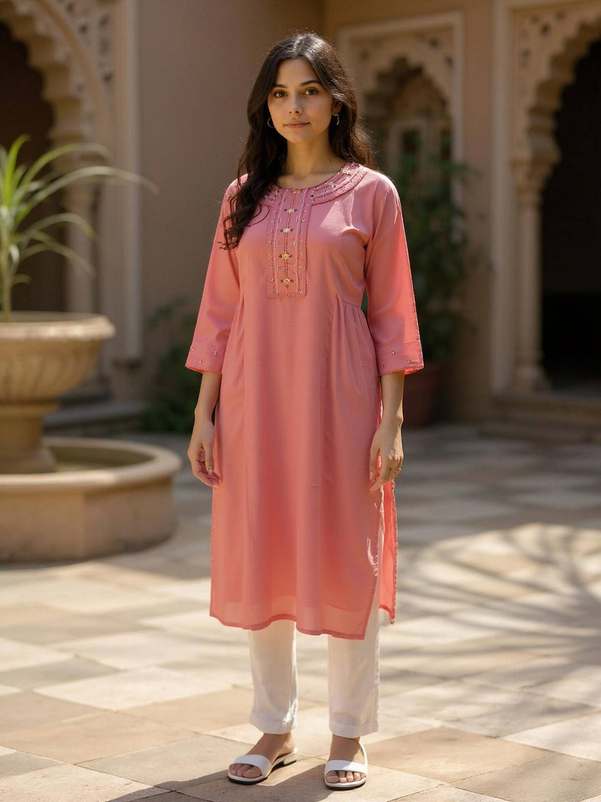 Women Pink Straight Kurta | KDG - view 1