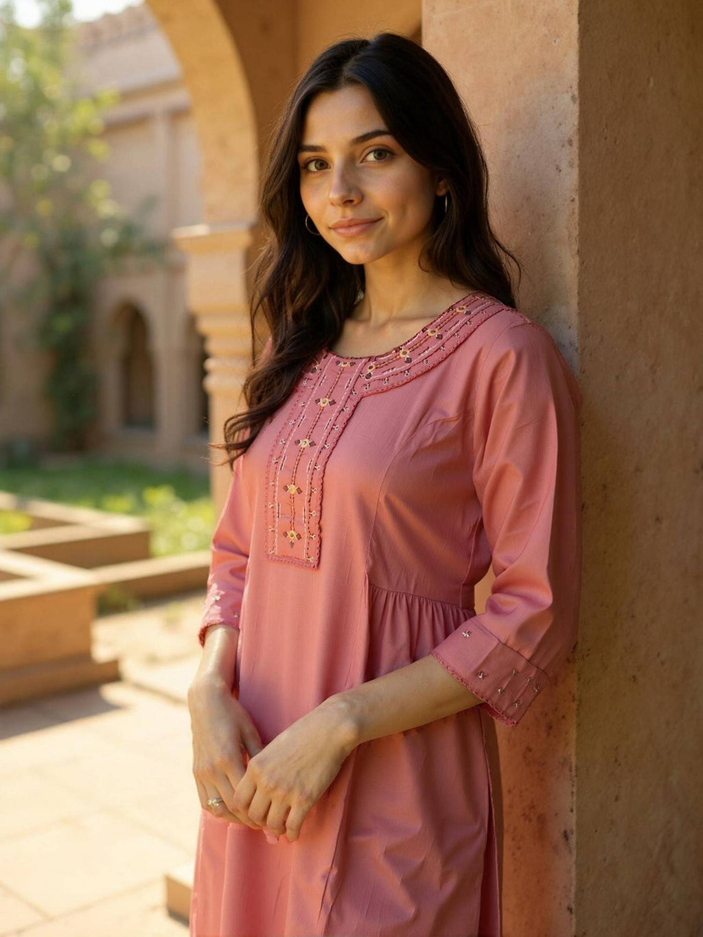 Women Pink Straight Kurta | KDG - view 2