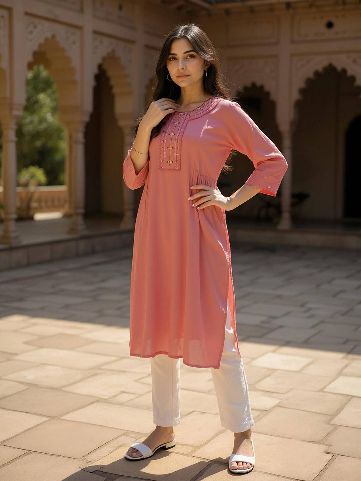Women Pink Straight Kurta | KDG - view 3