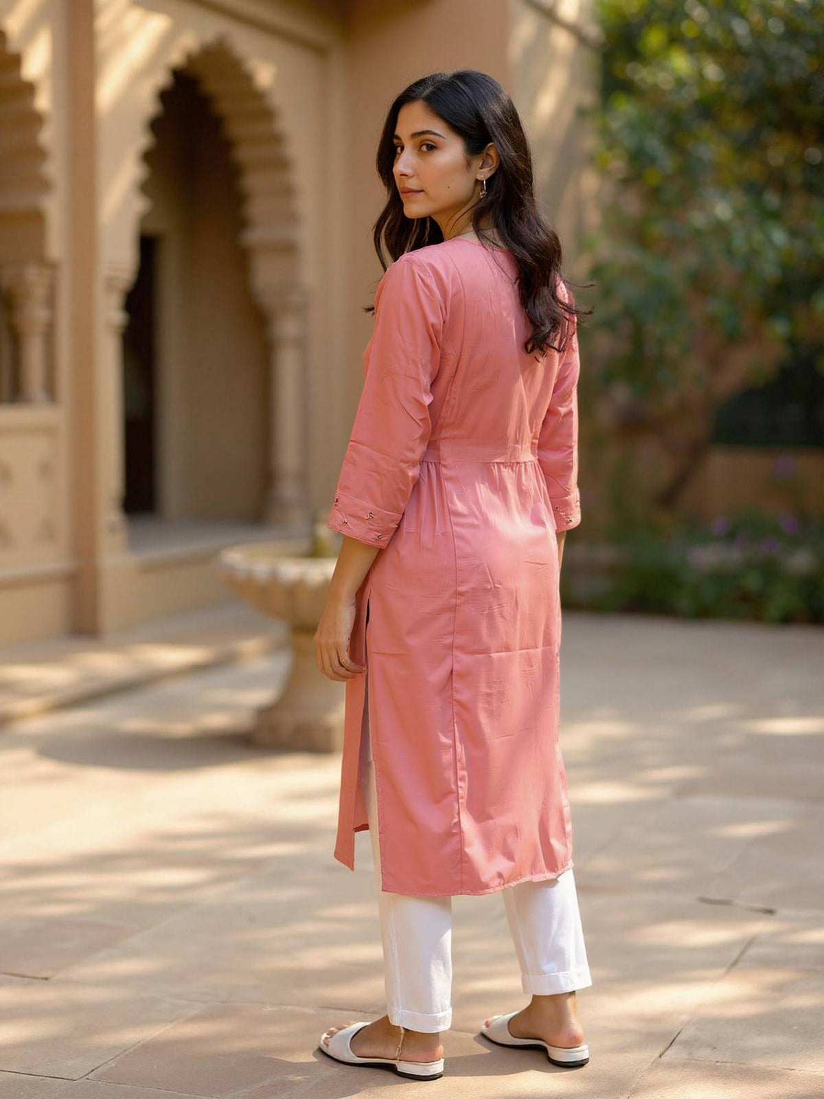 Women Pink Straight Kurta | KDG - view 4