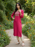Women Pink Embroidered Straight Kurta | KDG - view 1