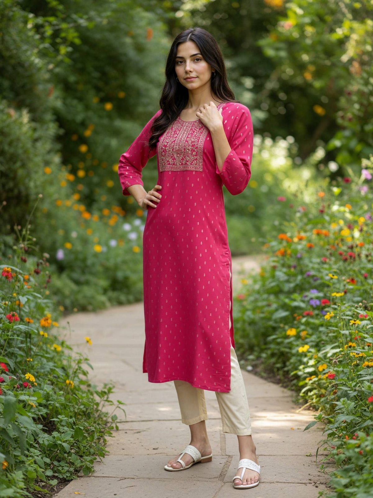 Women Pink Embroidered Straight Kurta | KDG - view 1