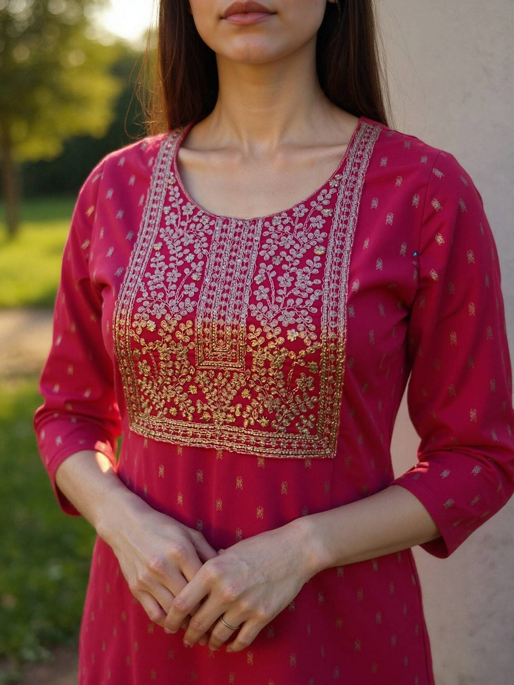 Women Pink Embroidered Straight Kurta | KDG - view 2
