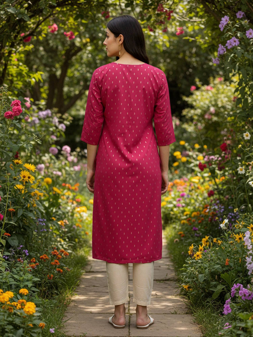 Women Pink Embroidered Straight Kurta | FY93 - view 3