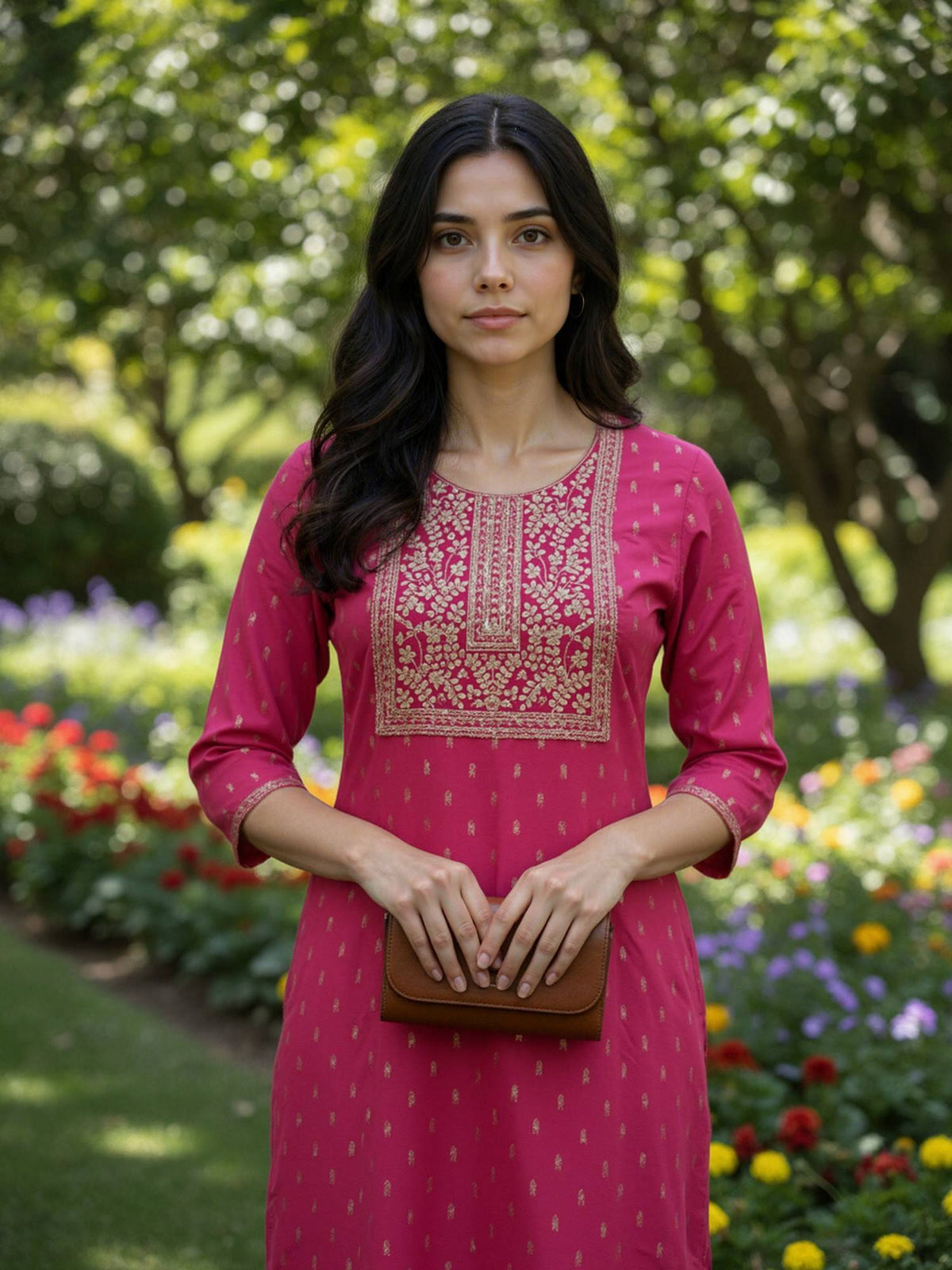 Women Pink Embroidered Straight Kurta | FY93 - view 4