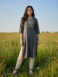 Women Dark Grey Embroidered Straight Kurta | KDG - view 1