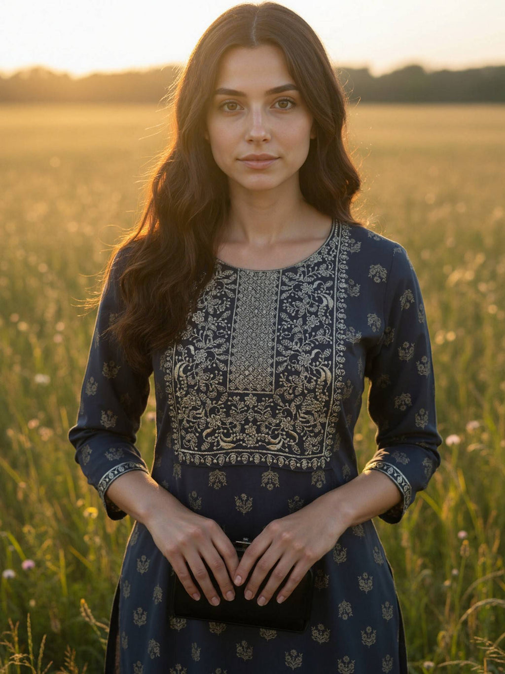 Women Dark Grey Embroidered Straight Kurta | KDG - view 2