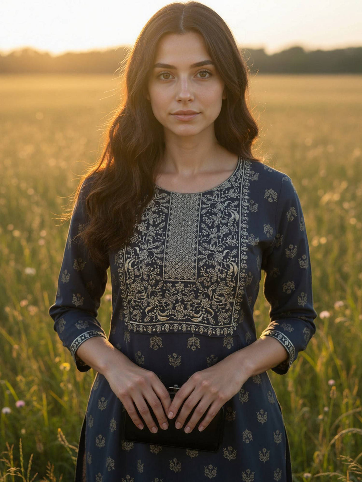 Women Dark Grey Embroidered Straight Kurta | KDG - view 2