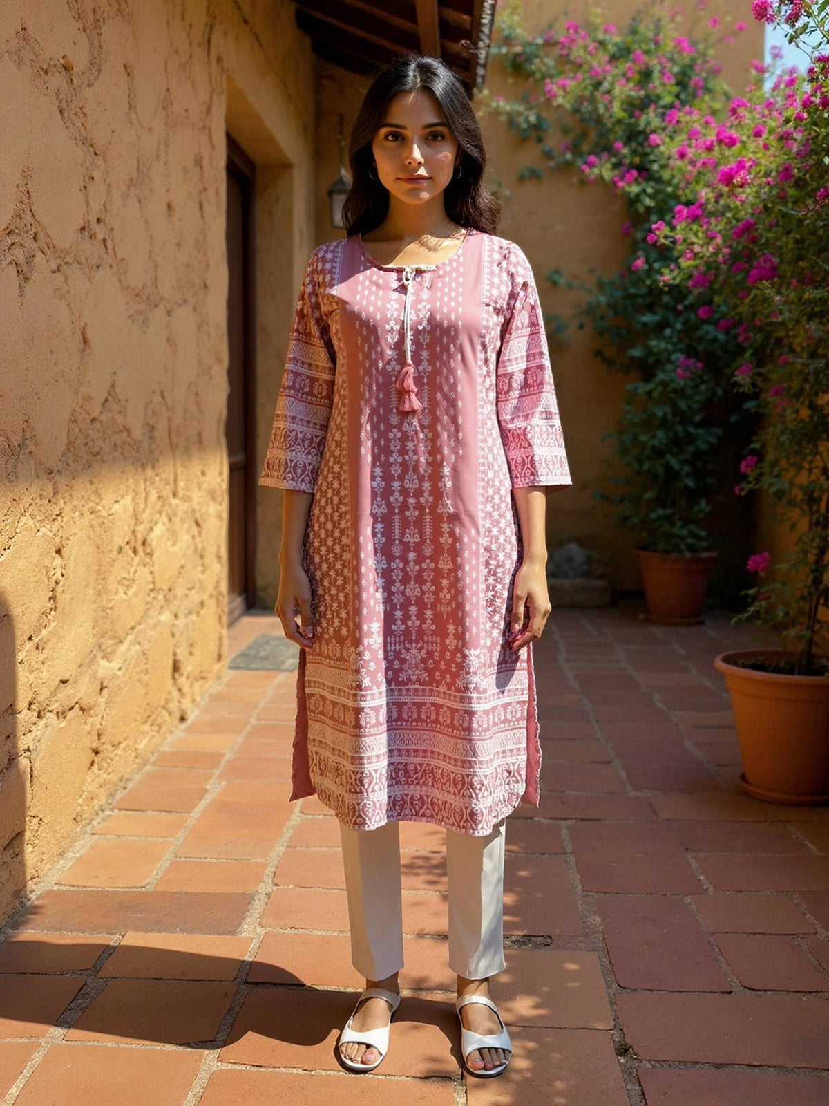 Women Tassels Pink Kurta | KDG - view 1