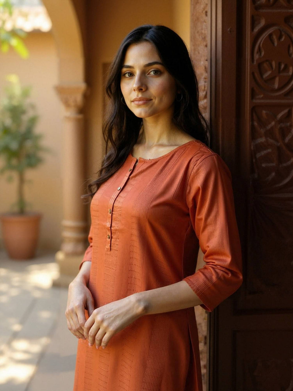 Women Rust Straight Kurta | KDG - view 2