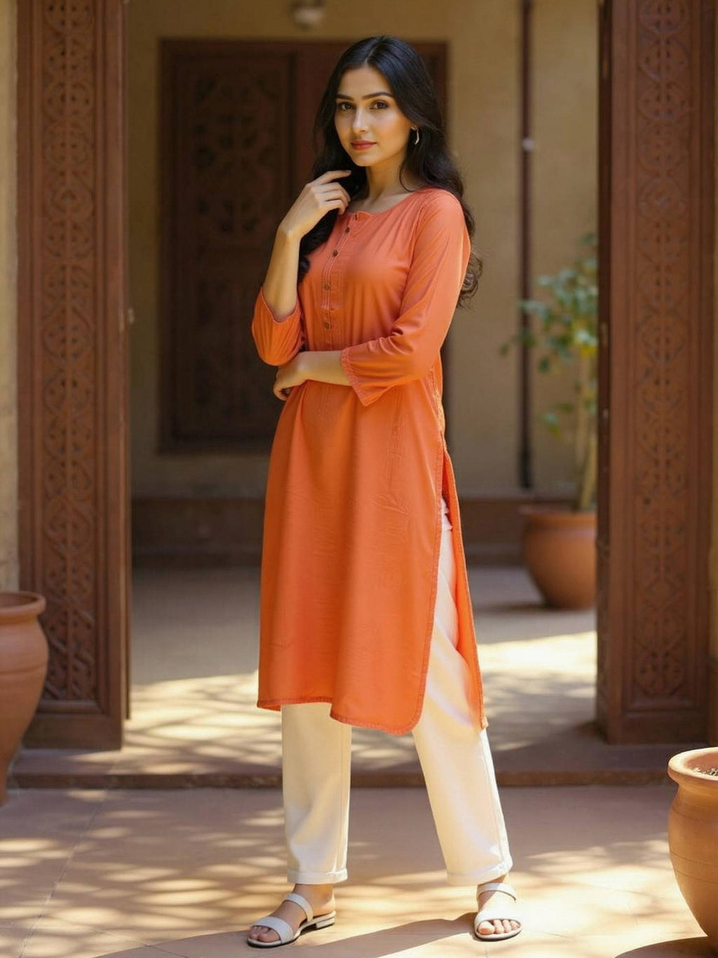 Women Rust Straight Kurta | KDG - view 3