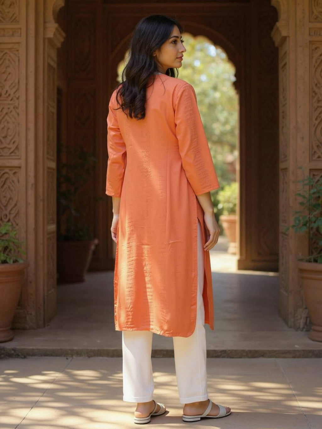 Women Rust Straight Kurta | KDG - view 4