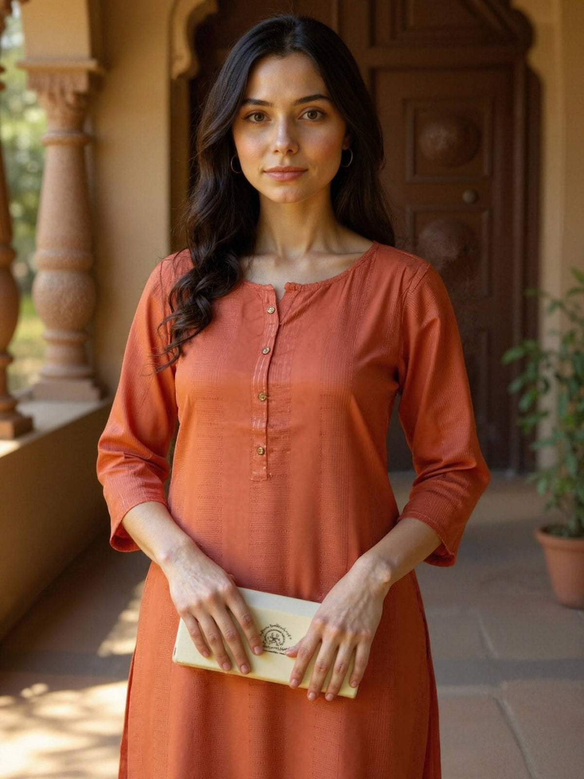 Women Rust Straight Kurta | KDG - view 5