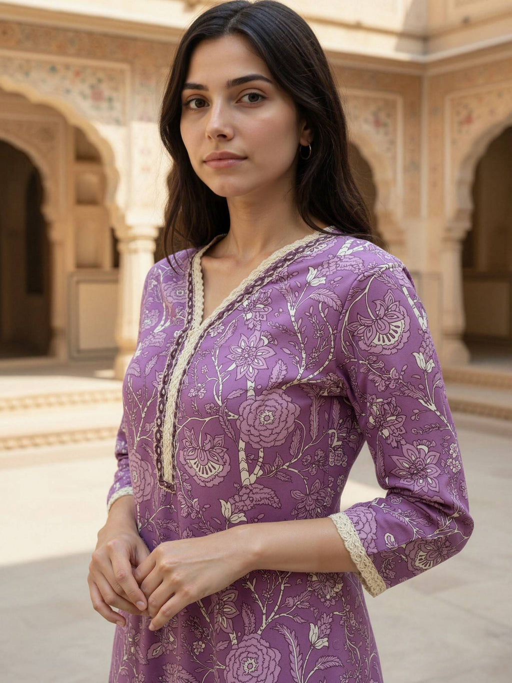 Women Purple Floral Kurta | KDG - view 4
