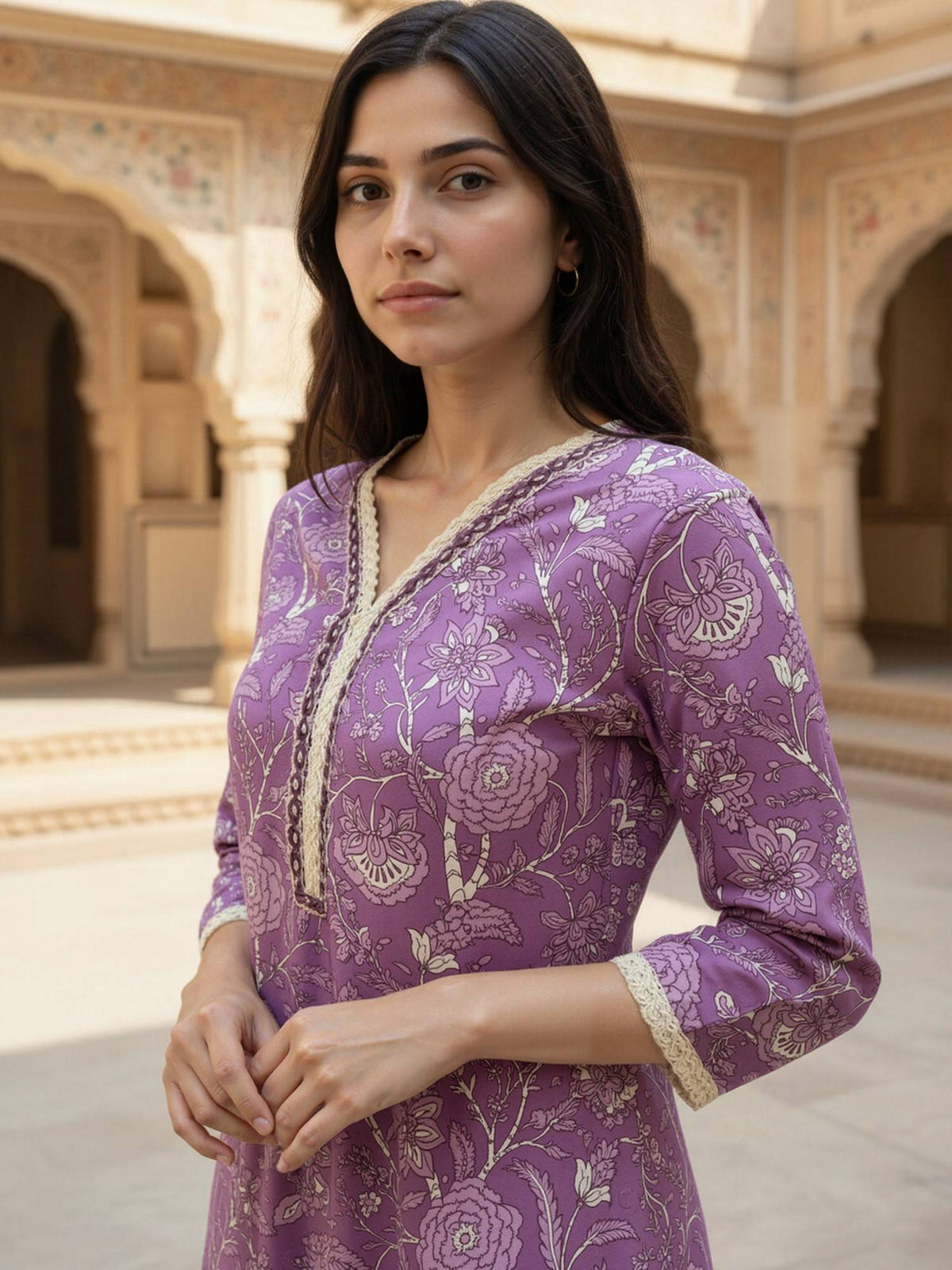 Women Purple Floral Kurta | KDG - view 4