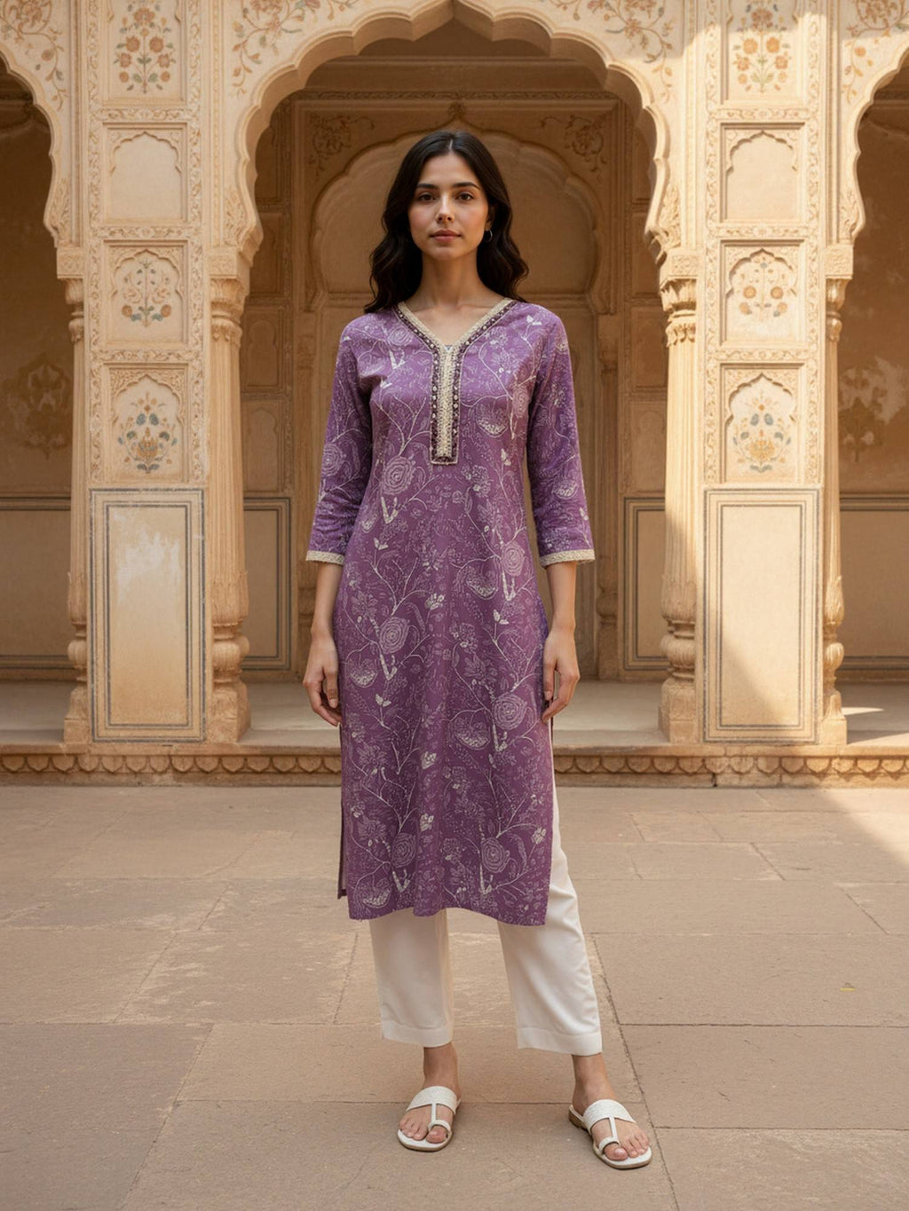 Women Purple Floral Kurta | KDG - view 5