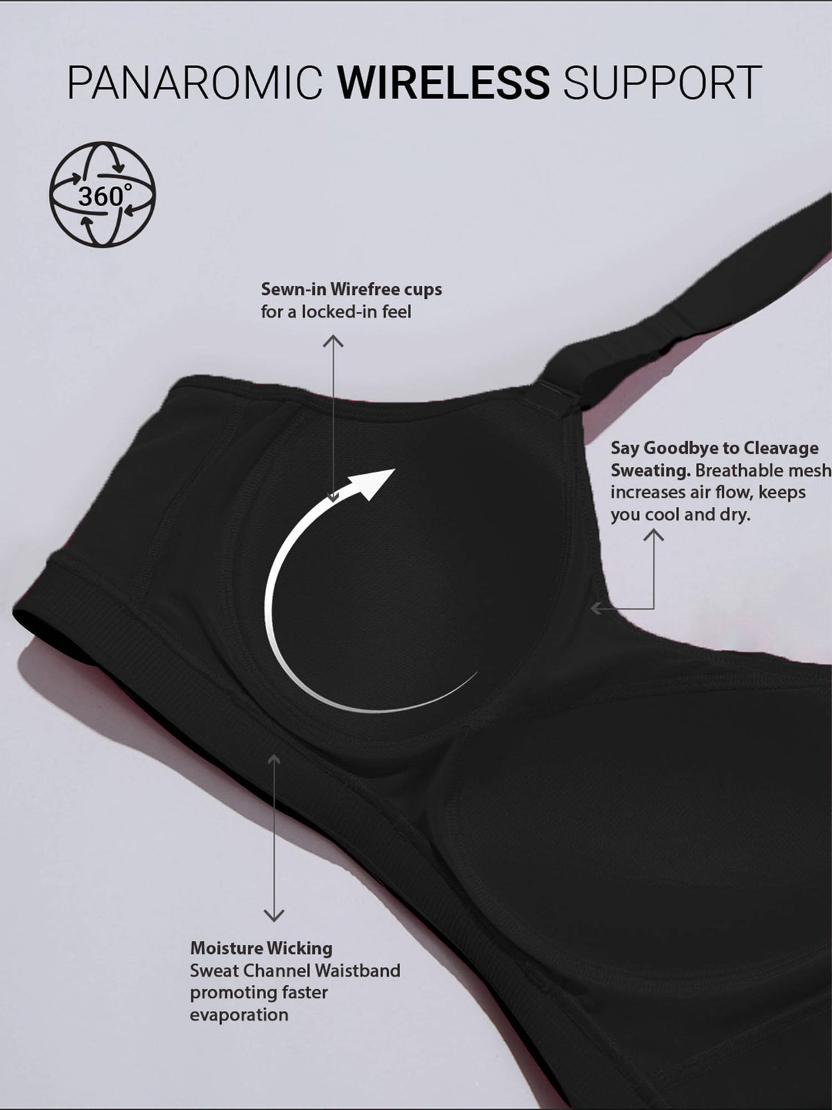 Multiway Adjustable High Impact Bounce Control Padded Sports Bra NYK908 Jet Black | sb09 - view 4