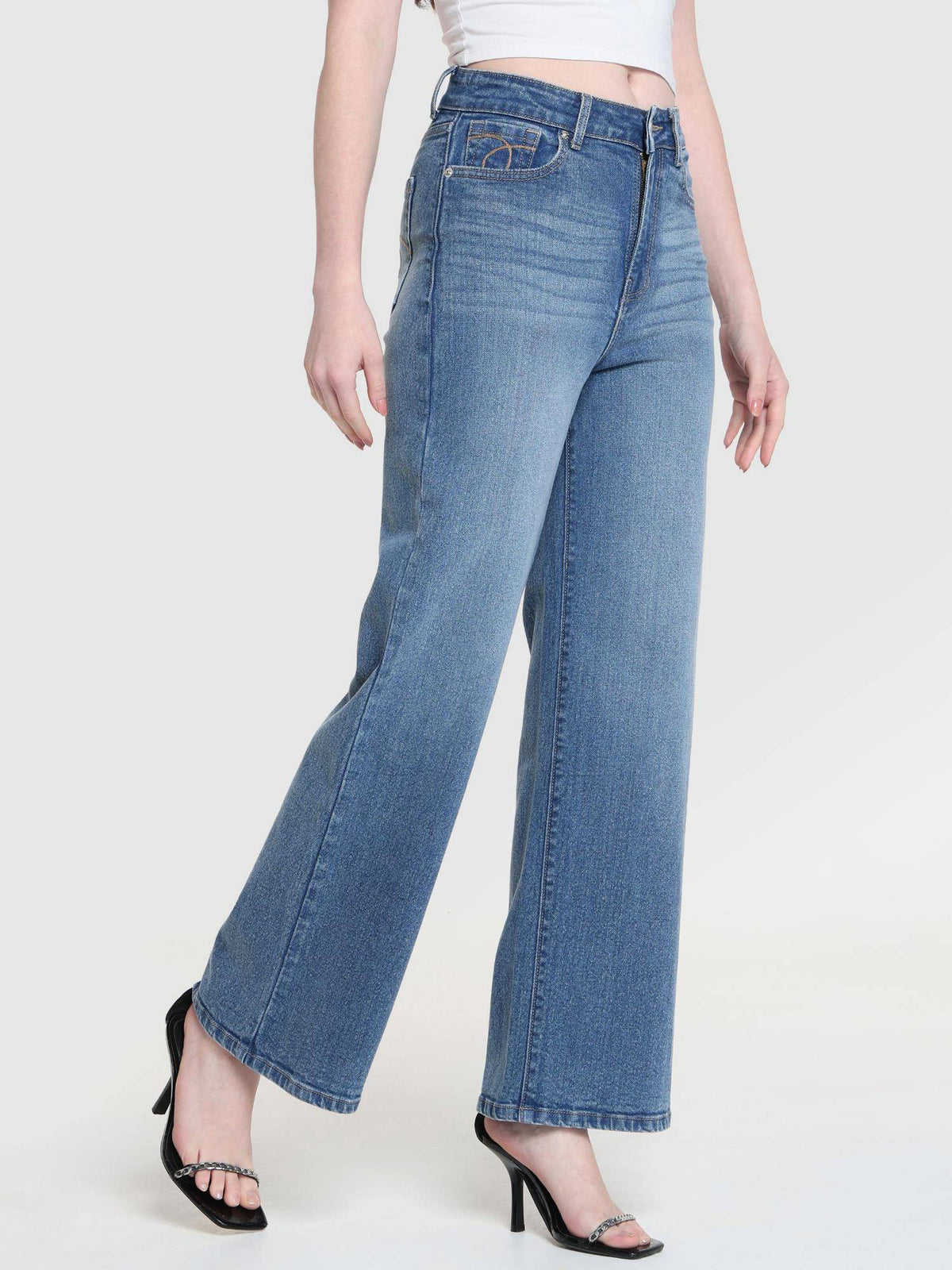 Women Blue High Rise Vintage Wide Leg Jeans | WL90 - view 1