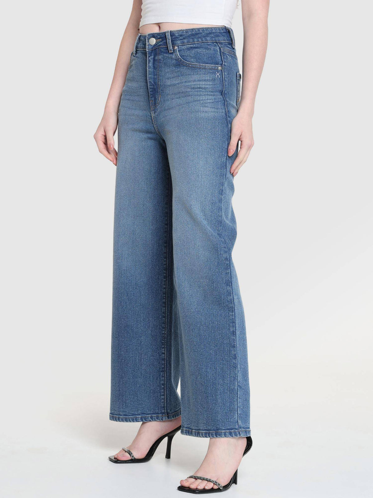 Women Blue High Rise Vintage Wide Leg Jeans | WL90 - view 4